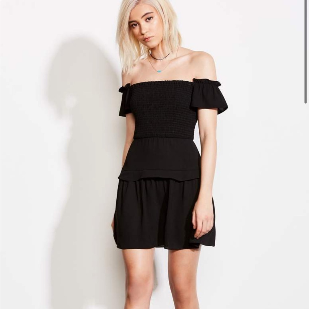 Black smocked off the shoulder dress